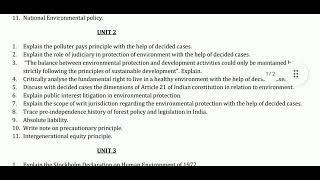 KSLU ENVIRONMENTAL LAW important questions 8020 pattern unit wise important questions [upl. by Alliuqal]