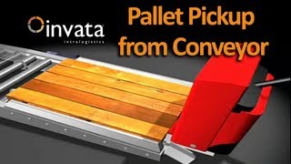 Pallet Pickup From Conveyor  Invata Intralogistics [upl. by Eelrehpotsirhc610]