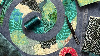 Fabric Collage Project Upcycle Denim Jacket Spiral Textile Art crazyquilt scrapfabricprojects [upl. by Airt948]