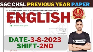 SSC CHSLPREVIOUS YEAR ENGLISH EXAM PAPER DATE 382023 SHIFT2ND SSC CGLMTS CPO BY MANUJ [upl. by Clementi928]