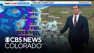 Accumulating snow across Colorado morning commute impacts in Denver [upl. by Osyth540]