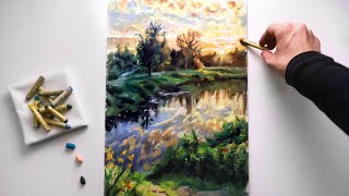 ASMR  Landscape Drawing with Pastels soothing sounds No Talking [upl. by Maribelle]