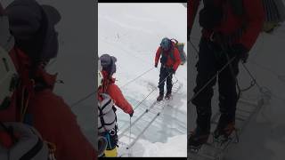 Crossing the crevasse near Camp 3 during Everest Summit 2023 everest nepal sherpa [upl. by Somerset394]