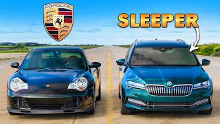 Porsche 911 Turbo S v SLEEPER Skoda Superb DRAG RACE [upl. by Comyns]