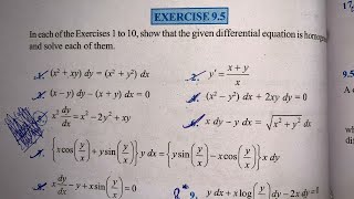 EX 95 Q1 TO Q9 SOLUTIONS OF DIFFERENTIAL EQUATIONS NCERT CHAPTER 9 CLASS 12thPART1 [upl. by Rehposirhc]