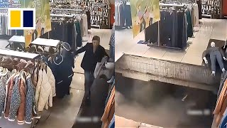 Shopping mall floor collapses swallowing customer in China [upl. by Odradlig444]