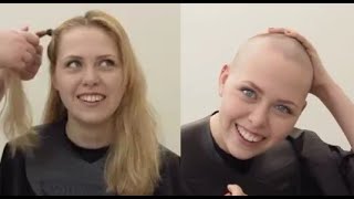 Blonde Girl Charity Headshave – Dare to go BALD [upl. by Leinahtam]