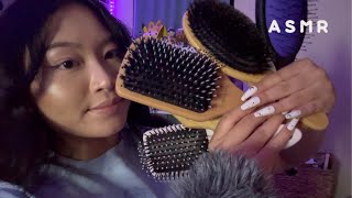 Hairbrush ASMR  Tapping on Hair Brushes With Long Nails Scratching Wooden Triggers [upl. by Cowles]