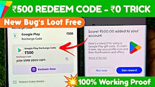 🔥₹500 Code Bug’s Trick Free redeem code for playstore at ₹0  How to get free google redeem code [upl. by Aynad]