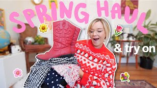 i thrifted my DREAM wardrobe for SPRING 🌸🌷 thrift try on haul [upl. by Anhcar]