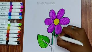 Flower drawing and coloring for Kids by EmyshaDrawing for Beginners kids kidspaintinghouse [upl. by Sirapal745]