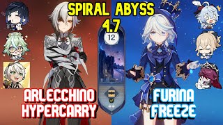 Arlecchino Hypercarry amp Furina Freeze  Spiral Abyss 47 Floor 12 9 Stars  Genshin Impact [upl. by Ynnattirb]