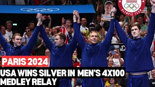 USA wins silver in 4x400 Medley Relay Swimming at Paris Olympic [upl. by Ledarf]