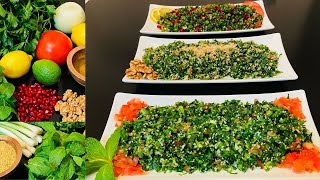 Cookery  Tabbouleh Salad Recipes 3 Different Ways Traditional Pomegranate and Walnut Tabbouleh [upl. by Atalanta]