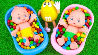 Satisfying Video  MampMs Slime amp Skittles Candy Mixing in Three BathTubs with Kinder Joy Cutting ASMR [upl. by Latreese]