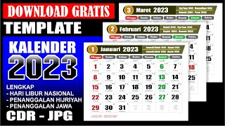 Kalender 2023 Lengkap dengan tanggal merah Masehi Hijriyah Jawa  Download format CDR  Template [upl. by Aicssej459]