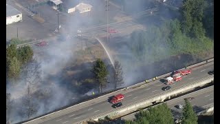 WATCH Brush fire burns along I5 in Marysville in August [upl. by Neeroc254]