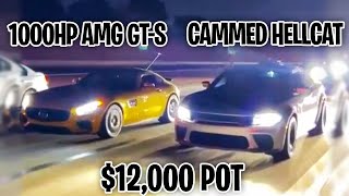 Cammed Hellcat vs AMG GTS Stage 3 12000 Street Race [upl. by Rhpotsirhc]