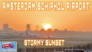 LIVE SUNSET STORMY at Amsterdam Schiphol Airport [upl. by Anerak]