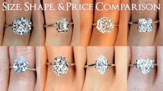 Engagement Ring Diamond Size Comparisons for All Shapes Oval Round Princess Cushion amp More [upl. by Zwart66]