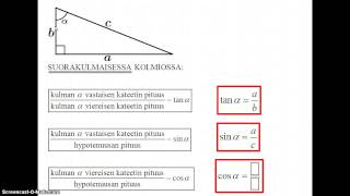 Suorakulmaisen kolmion tan sin ja cos [upl. by Hollingsworth]