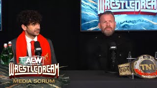 TNT Champion Christian Cage joins AEW CEO amp GM Tony Khan at the AEW WrestleDream Media Scrum [upl. by Thorfinn]