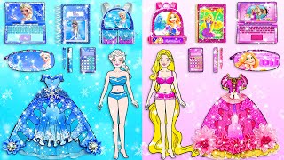 Barbie Dolls Dress Up  Decorate Blue and Pink Disney Princess School Supplies  WOA Doll Channel [upl. by Enyal252]