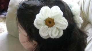 Crochet Daisy Barrette  Right Handed Crochet Tutorial [upl. by Rehpotsirahc]