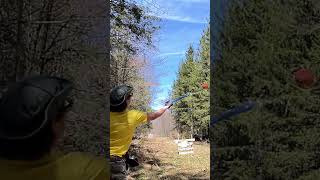 First time hand throwing doubles clays Using a Birchwood Casey Wingone Ultimate Charles Daly OU [upl. by Lietman97]