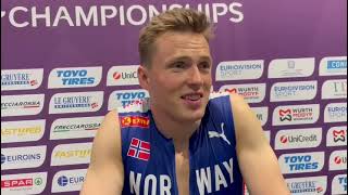 European 400m hurdles champion Karsten Warholm on setting a new championship record [upl. by Esilram]