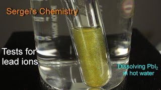 Test for Pb2 ions with K2CrO4 and KI Redissolving lead iodide in hot water Recrystallization [upl. by Milka562]