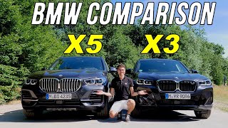 BMW X3 vs BMW X5 car comparison REVIEW  which BMW SUV to buy X5 40i vs X3 M40i [upl. by Aihsatsan614]