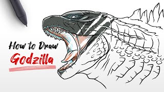 How to Draw a realistic Godzilla head Easy Step By Step [upl. by Kristian989]