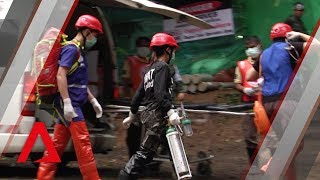 Thai cave rescue Taking the first four boys to safety [upl. by Atinev500]