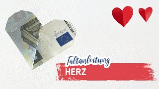 Geld falten HERZ aus 5 Euro Geldgeschenk zur Hochzeit [upl. by Akahc817]