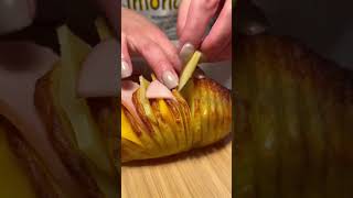 hasselback potatoes with cheese and ham 😍 potatoes hasselback hasselbackpotatoes cooking tasty [upl. by Anuaik]