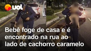 Bebê foge de casa e é encontrado na rua ao lado de cachorro caramelo veja vídeo [upl. by Tammi]