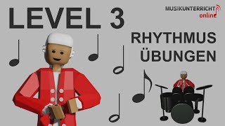 Rhythmusübungen Level 3 Achtel Viertel halbe und ganze Noten  Gehörbildung Lektion 2 [upl. by Phebe755]