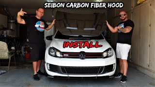 VW MK6 GTI CARBON FIBER HOOD INSTALLmk6gti vwgti mk6 [upl. by Dan]