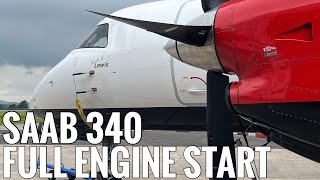 ✈ LOGANAIR SAAB 340 FULL NOISY ENGINE START AT GLASGOW AIRPORT GLA [upl. by Randell]