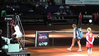 Sabine Lisicki vs Nastassja Burnett walk in  Porsche Tennis Grand Prix 2013 [upl. by Nuawad]