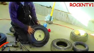 Change Lawn MOWER Tires By Hand Tri Rib Tires garden Tractor [upl. by Acinok]