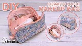 DIY Makeup pouch bag  꽃무늬 메이크업 파우치  Cosmetics bag tutorial  sewing pattern sewingtimes [upl. by Ezitram]