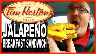 Tim Hortons Jalapeño Breakfast Sandwich with Bacon and Cheese Plus Drive Through Test [upl. by Nnylarej778]