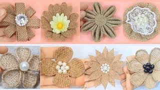 10 Easy burlap flowers tutorial  Jute craft flower [upl. by Killarney]