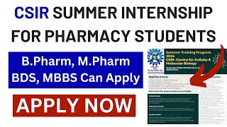 Govt Internship opportunity for Pharmacy Students  Summer Training Program 2024 at CSIRCCMB [upl. by Aroz]