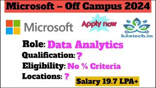 Microsoft hiring Data Analtst  FresherExperience [upl. by Znerol]