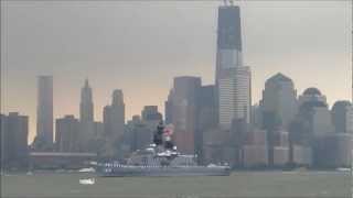 Japanese destroyer JS Shirane passes the World Trade Center at the start of Fleet Week [upl. by Leak]