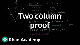 Two column proof showing segments are perpendicular  Congruence  Geometry  Khan Academy [upl. by Anwahsed382]