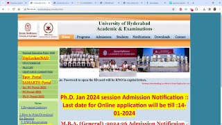 University of Hyderabad PhD Admissions January 2024 session Notification is Out 📢 Complete Details✅ [upl. by Lecram]